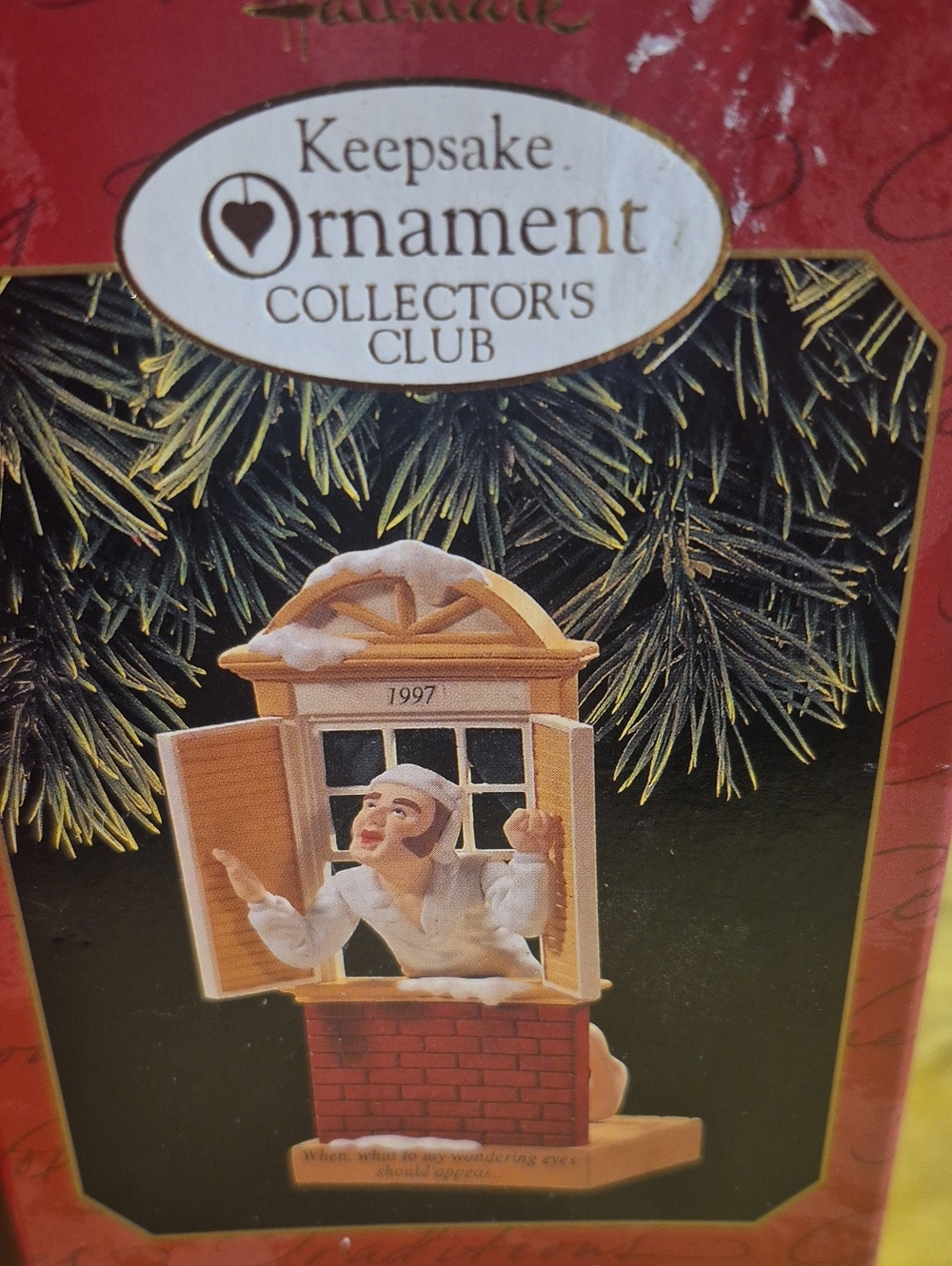 Hallmark White Pajama Window Ornament with Red Brick
